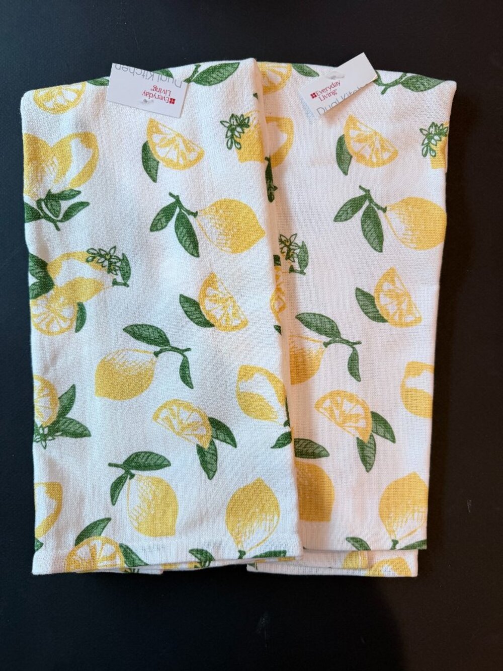 NWT Cotton Kitchen Towels - set of 2 -White and Lemons - LIghtweight
